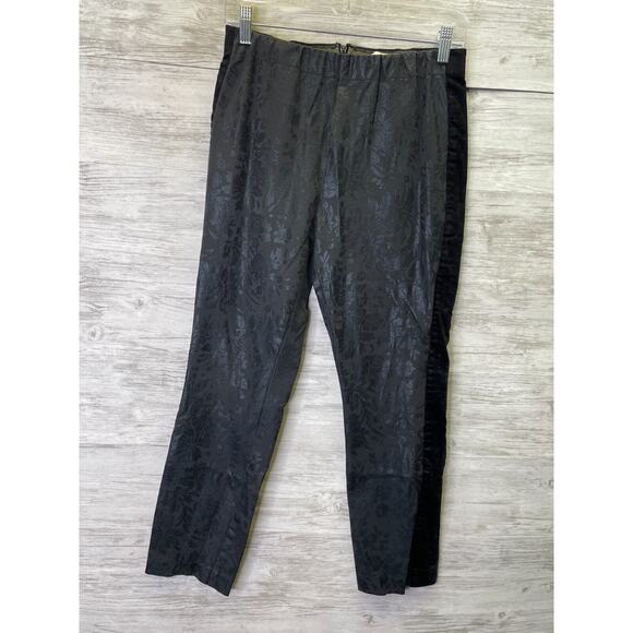 Anthropologie The Essential Skinny Pants Black Floral Velvelt Tuxedo Trim Size 8 - Picture 1 of 13